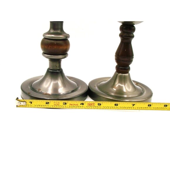 Set 2 Wooden Metal Candle Holders w/ Thousand Eye Hobnail Votives Amber Vintage - Picture 8 of 12